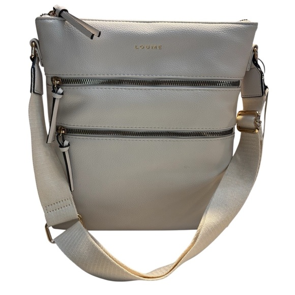 NWT Loume Crossbody Bag Cream Gold-Tone Hardwar Pebbled Faux Leather Nylon Strap - Picture 2 of 16